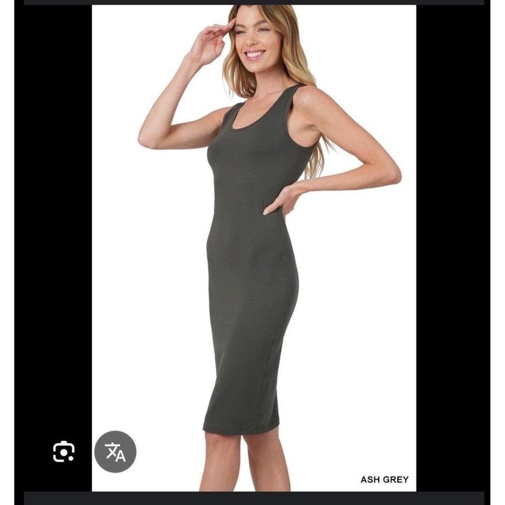 ZENANA Ash Grey Ribbed Tank Midi Dress Sleeveless V Neck Bodycon Casual SZ S NWT